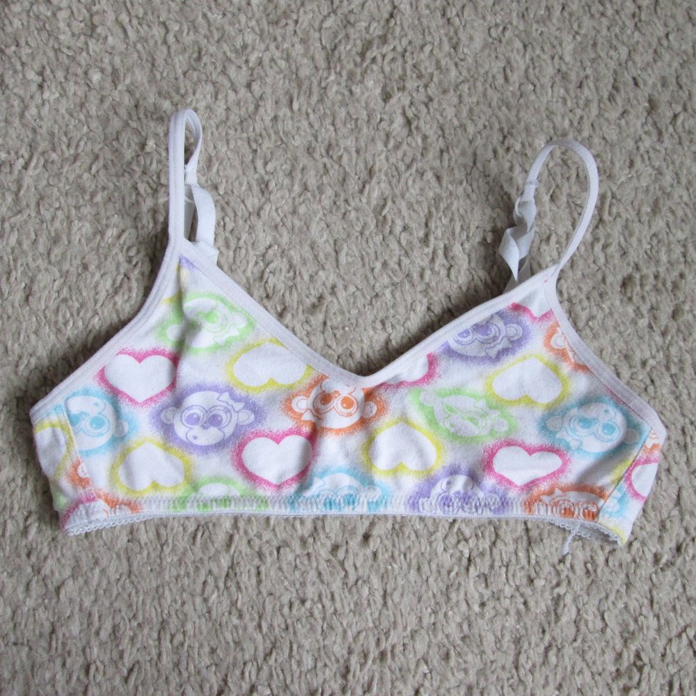 JUSTICE TSHIRT GIRLS STARTER BRA RAINBOW MONKEYS SZ 32AA